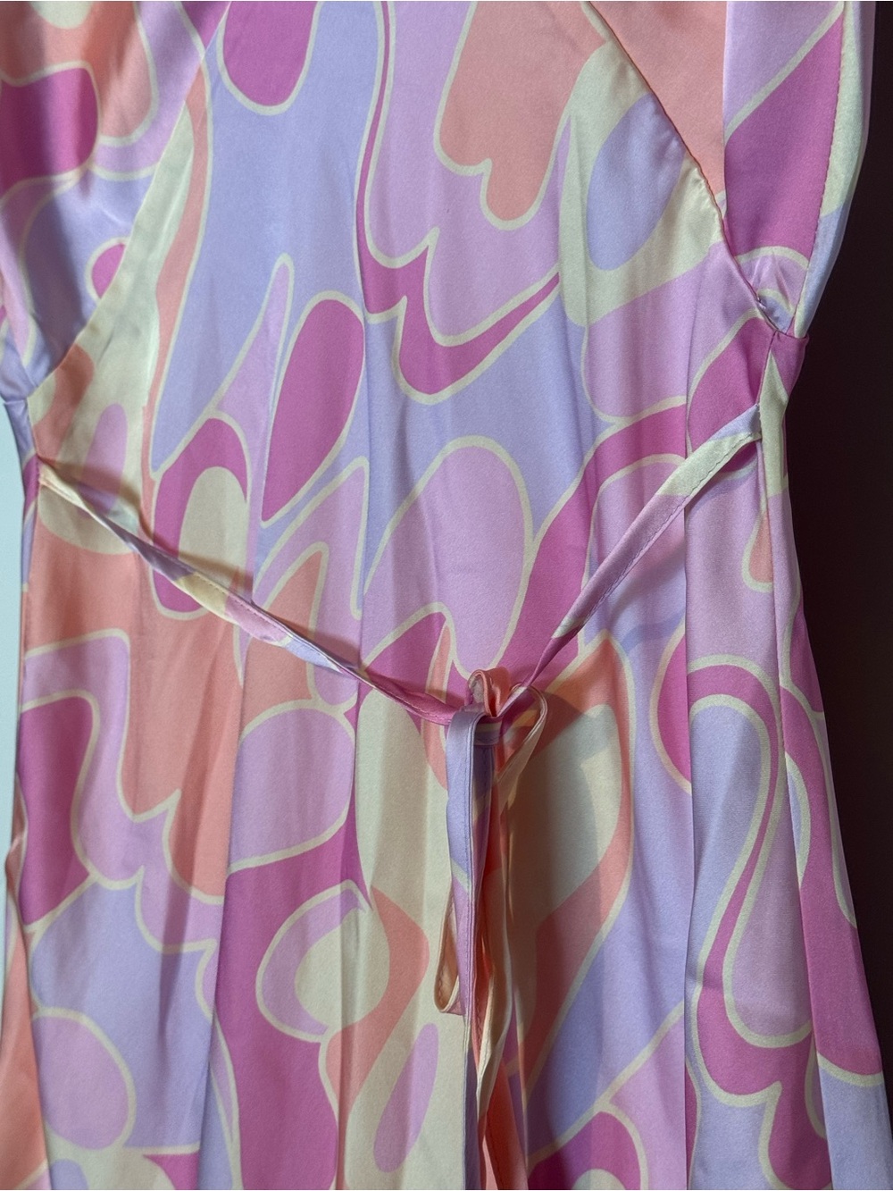 Peppermayo Audrey Vintage Slip Dress Psychedelic Swirl Satin Mini Pink Size 4 - Picture 8 of 9